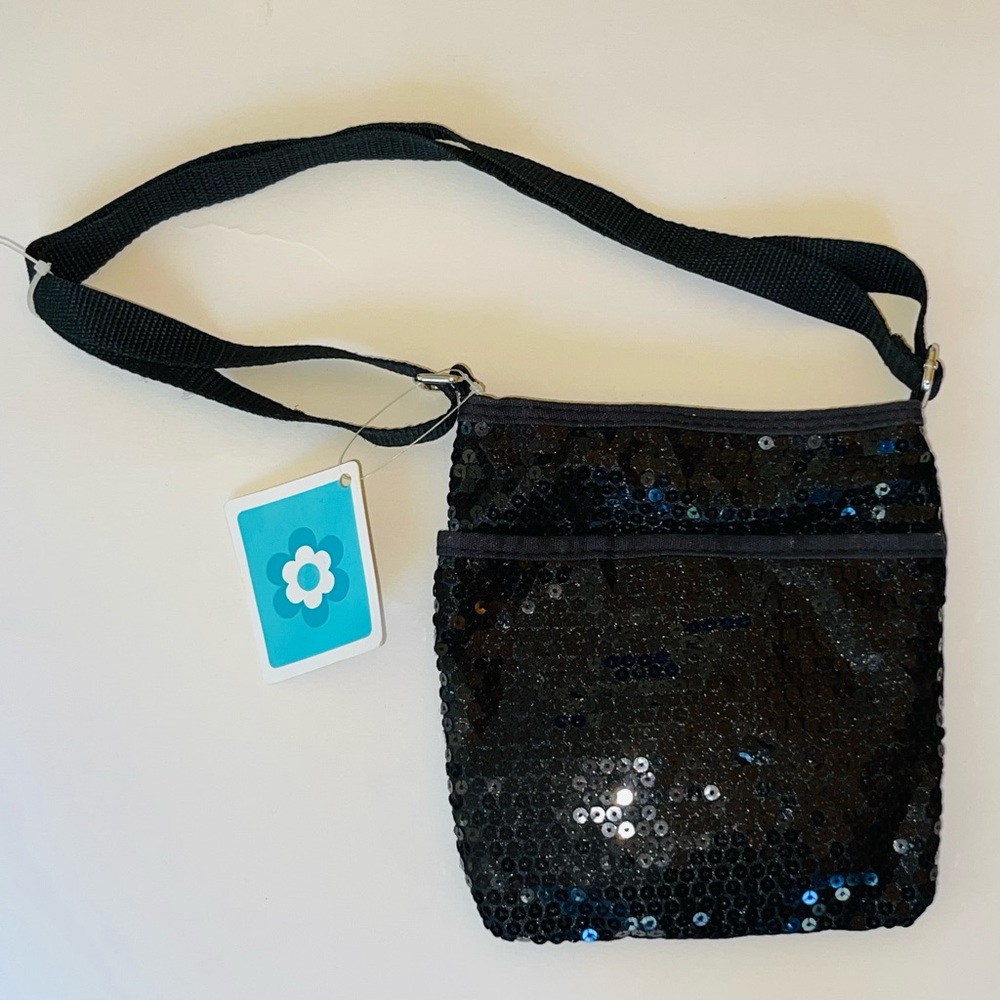 Black Sequin Crossbody Handbag Purse